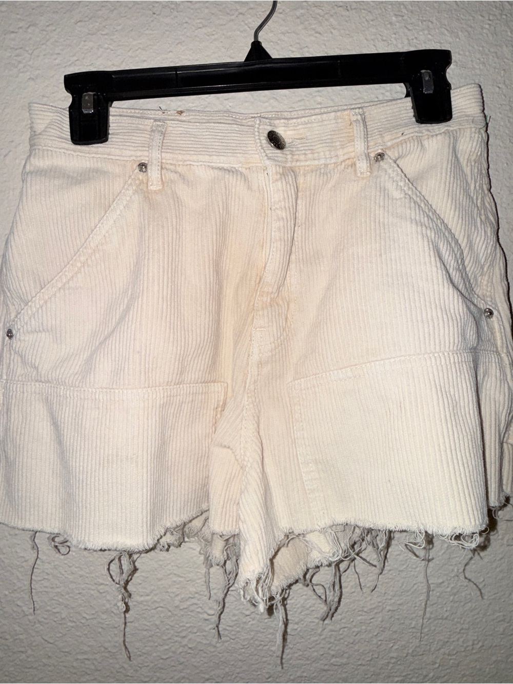 BDG Cream Corduroy Frayed-Hem Jean Shorts